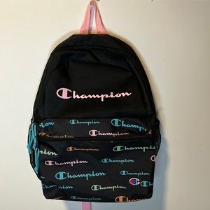 Black Campion backpack with rainbow lettering